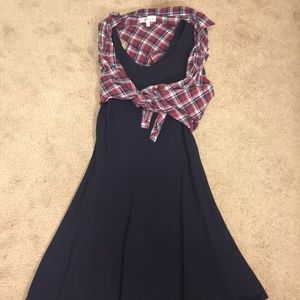 Navy dress with half flannel